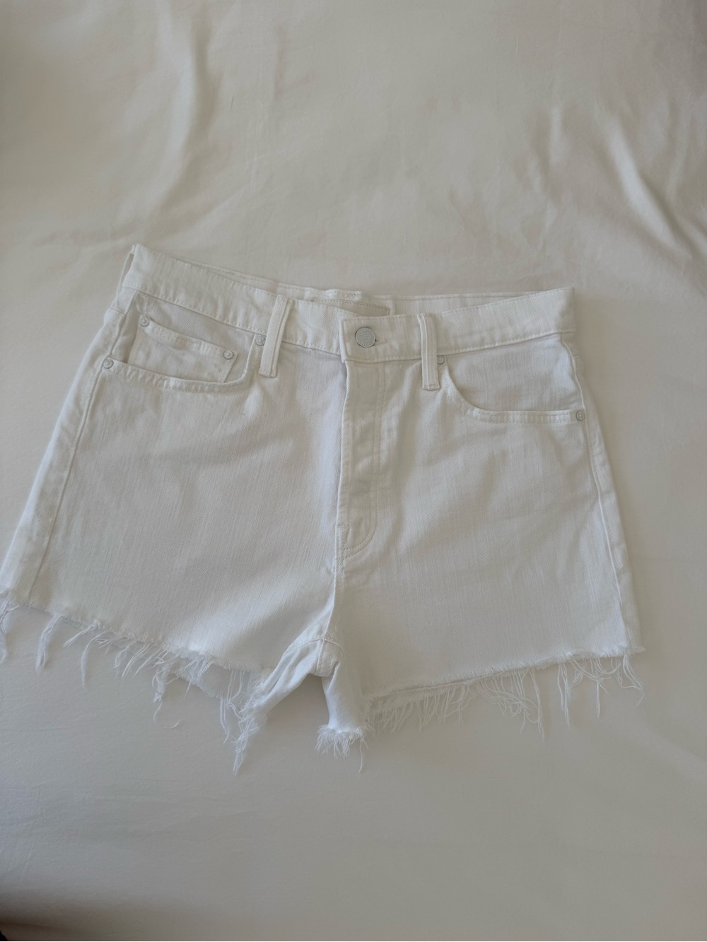 MOTHER White High-Rise Frayed Denim Cutoff Shorts